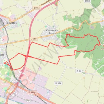 Itinéraire Sablière du mont de Berru - Reims, distance, dénivelé, altitude, carte, profil, trace GPS