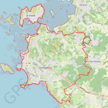 Itinéraire Pleumeur-Bodou, distance, dénivelé, altitude, carte, profil, trace GPS