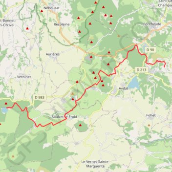 Itinéraire Rouillas-Haut - Lac Servière, distance, dénivelé, altitude, carte, profil, trace GPS