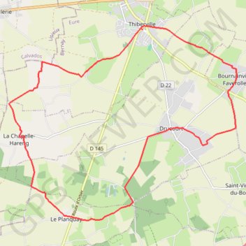 Itinéraire Boucle des Rubaneries - Thiberville, distance, dénivelé, altitude, carte, profil, trace GPS