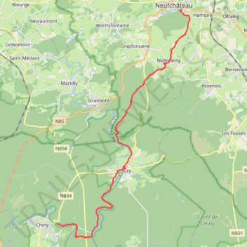 Itinéraire Chiny - Suxy - Neufchâteau, distance, dénivelé, altitude, carte, profil, trace GPS