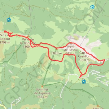 Itinéraire Du Pas de Bassia au Pène de Bédout, distance, dénivelé, altitude, carte, profil, trace GPS
