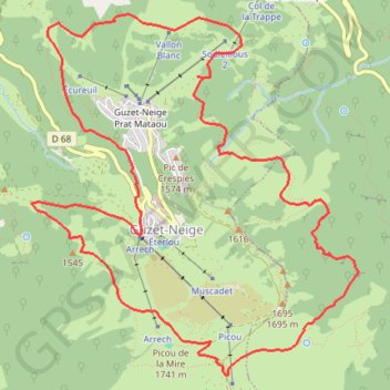 Itinéraire Le belvédère de Guzet par le Col d'Escots, distance, dénivelé, altitude, carte, profil, trace GPS