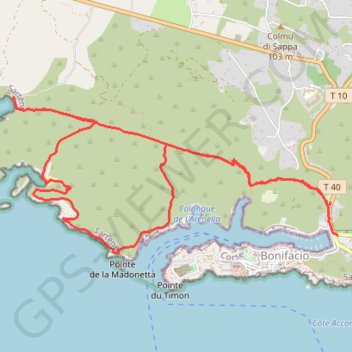 Itinéraire BONIFACIO - Sentier de Strada Vecia & Madouetta jusqu'à la plage de Paraguan via les calanques de Fazzio, distance, dénivelé, altitude, carte, profil, trace GPS