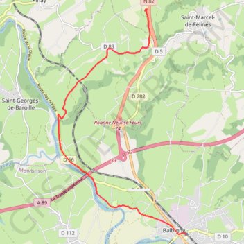 Itinéraire Itinéraire de Balbigny, 42510 Balbigny, France à 1447 Rte de Roanne, 42122 Saint-Marcel-de-Félines, France, distance, dénivelé, altitude, carte, profil, trace GPS