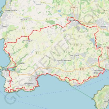 Itinéraire Autour de Ploumoguer, distance, dénivelé, altitude, carte, profil, trace GPS
