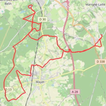 Itinéraire Marigné-Laillé, distance, dénivelé, altitude, carte, profil, trace GPS