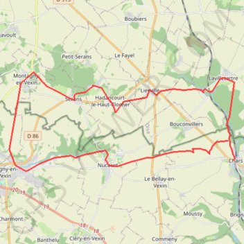 Itinéraire Chars-Magny-Chars, distance, dénivelé, altitude, carte, profil, trace GPS