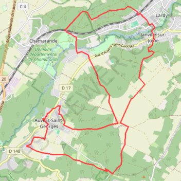 Itinéraire Circuit de lardy - Auvers-Saint-georges, distance, dénivelé, altitude, carte, profil, trace GPS