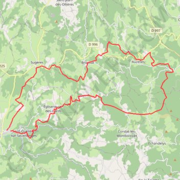 Itinéraire saux-auzelles 48km 1280D+, distance, dénivelé, altitude, carte, profil, trace GPS