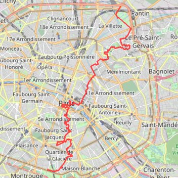 Itinéraire Traversée de Paris - De la Porte de la Villette au Parc Montsouris, distance, dénivelé, altitude, carte, profil, trace GPS