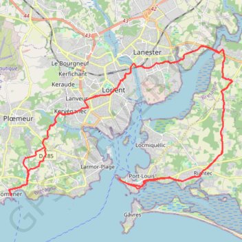 Itinéraire Lomener - Port Louis, distance, dénivelé, altitude, carte, profil, trace GPS