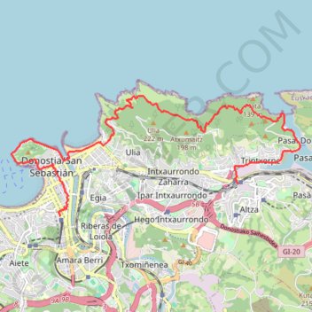 Itinéraire Rando San Sebastian, distance, dénivelé, altitude, carte, profil, trace GPS