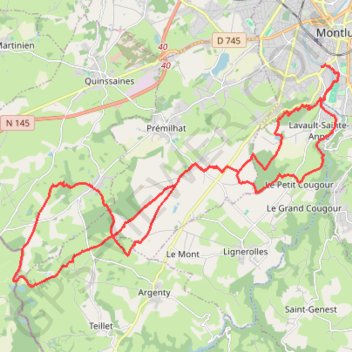 Itinéraire Montluçon Lavaury Coursage, distance, dénivelé, altitude, carte, profil, trace GPS