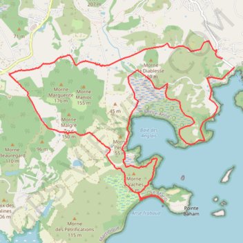 Itinéraire Boucle Cap Chevalier - Baie des Anglais - Anse Trabaud, distance, dénivelé, altitude, carte, profil, trace GPS