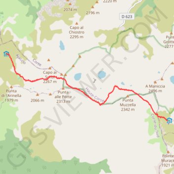 Itinéraire GR20 Anganu - Petra Piana, distance, dénivelé, altitude, carte, profil, trace GPS