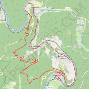Itinéraire Joigny sur Meuse et le GR Ardennes - Eifel, distance, dénivelé, altitude, carte, profil, trace GPS