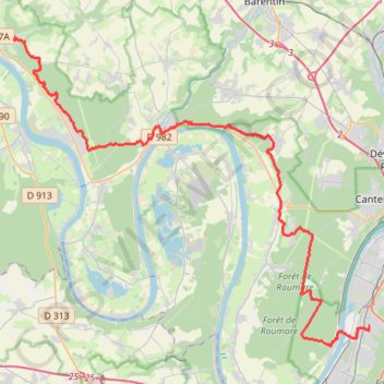 Itinéraire Petit-Couronne - Saint-Wandrille, distance, dénivelé, altitude, carte, profil, trace GPS