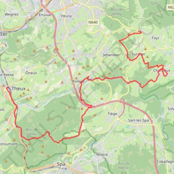Itinéraire Jalhay - Charneux - Polleur - Franchimont - Theux, distance, dénivelé, altitude, carte, profil, trace GPS
