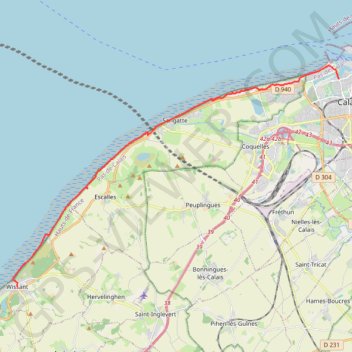 Itinéraire De Calais à Wissant, distance, dénivelé, altitude, carte, profil, trace GPS
