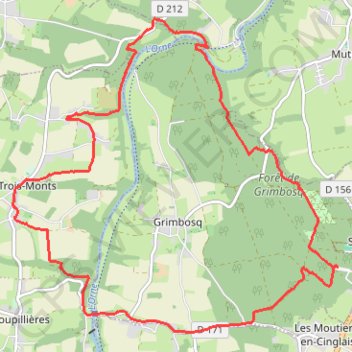 Itinéraire Grimbosq, distance, dénivelé, altitude, carte, profil, trace GPS