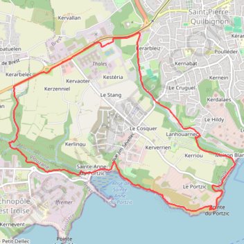 Itinéraire Sentier côtier Brest, distance, dénivelé, altitude, carte, profil, trace GPS