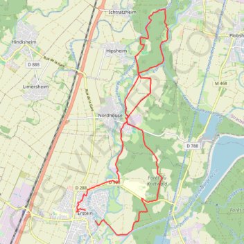 Itinéraire Erstein, distance, dénivelé, altitude, carte, profil, trace GPS