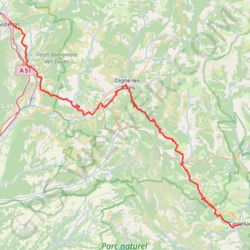 Itinéraire Randonnée de la Route Napoléon (Castellane à Sisteron), distance, dénivelé, altitude, carte, profil, trace GPS
