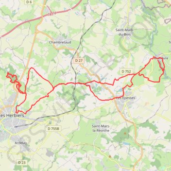 Itinéraire Rando Les Herbiers (Alouettes) Mallièvre (Sèvre), distance, dénivelé, altitude, carte, profil, trace GPS