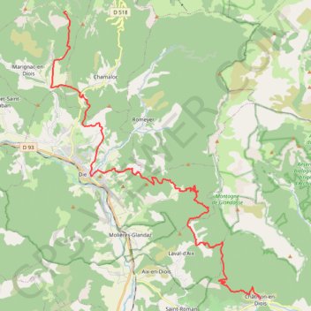 Itinéraire GTV - Tour du Vercors à pied - Châtillon-en-Diois - Col de Vassieux, distance, dénivelé, altitude, carte, profil, trace GPS