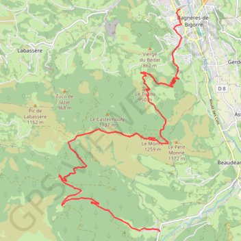 Itinéraire Lesponne - Le Monné - Bagnères de Bigorre, distance, dénivelé, altitude, carte, profil, trace GPS