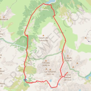 Itinéraire Grand Barbat en circuit depuis le lac d'Estaing, distance, dénivelé, altitude, carte, profil, trace GPS