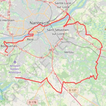 Itinéraire Pont Saint Martin - Le Bignon - Saint Fiace - La Haye Fouassiere - Haute Goulaine - Nantes Nord Loire, distance, dénivelé, altitude, carte, profil, trace GPS