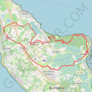 Itinéraire Oléron 40 kms avec en point d’orgue plusieurs kms de singles dans la forêt de Boyardville, distance, dénivelé, altitude, carte, profil, trace GPS