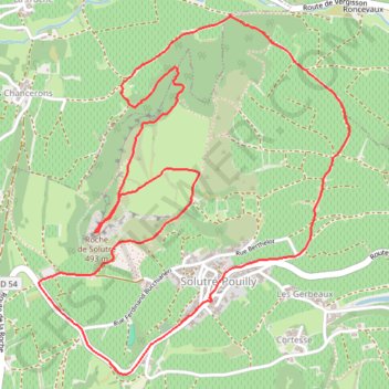 Itinéraire Autour de la roche de solutré, distance, dénivelé, altitude, carte, profil, trace GPS