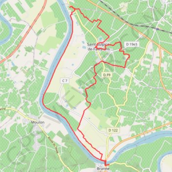 Itinéraire Boucle de Branne, distance, dénivelé, altitude, carte, profil, trace GPS