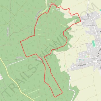 Itinéraire Souligny Marche à pied, distance, dénivelé, altitude, carte, profil, trace GPS