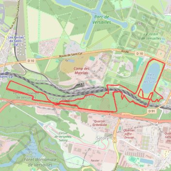Itinéraire Versailles, distance, dénivelé, altitude, carte, profil, trace GPS