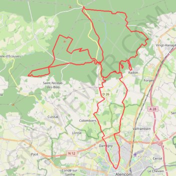 Itinéraire Au fil des chemins d'Écouvess - Alençon, distance, dénivelé, altitude, carte, profil, trace GPS