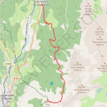 Itinéraire Saint Martin de Queyrières - Tête du Puy, distance, dénivelé, altitude, carte, profil, trace GPS