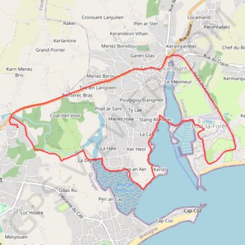 Itinéraire Footing port de La Forêt - Kerleven - retour par la Forêt-Fouesnant, distance, dénivelé, altitude, carte, profil, trace GPS