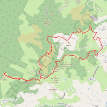 Itinéraire Beligaina ou pic des vautours depuis Camou Cihigue, distance, dénivelé, altitude, carte, profil, trace GPS