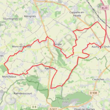 Itinéraire La Pévèle - Auchy-lès-Orchies, distance, dénivelé, altitude, carte, profil, trace GPS