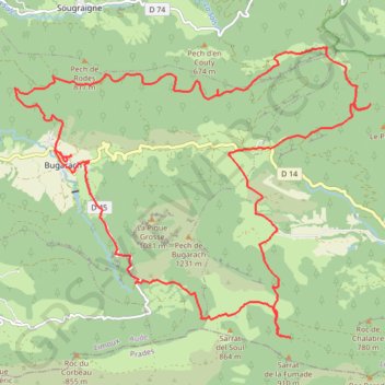 Itinéraire Bugarach, distance, dénivelé, altitude, carte, profil, trace GPS