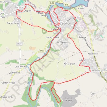 Itinéraire Langoat - La Roche Derrien, distance, dénivelé, altitude, carte, profil, trace GPS