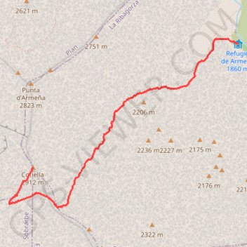 Itinéraire Cotiella - Refuge Armeña, distance, dénivelé, altitude, carte, profil, trace GPS