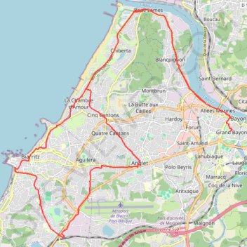 Itinéraire GPX Download: Boucle Grande Plage – Vue sur la pointe de Biarritz au départ de Biarritz, distance, dénivelé, altitude, carte, profil, trace GPS