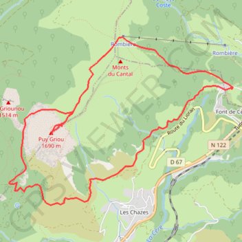 Itinéraire Puy Griou (Cantal), distance, dénivelé, altitude, carte, profil, trace GPS