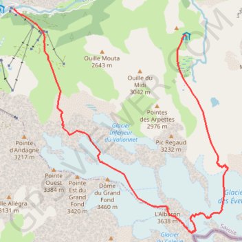 Itinéraire Albaron, distance, dénivelé, altitude, carte, profil, trace GPS