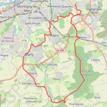 Itinéraire Lac Symphonie - Metz, distance, dénivelé, altitude, carte, profil, trace GPS